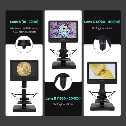 Andonstar AD249S-P 10,1" HDMI digitale munt microscoop met 3 lenzen